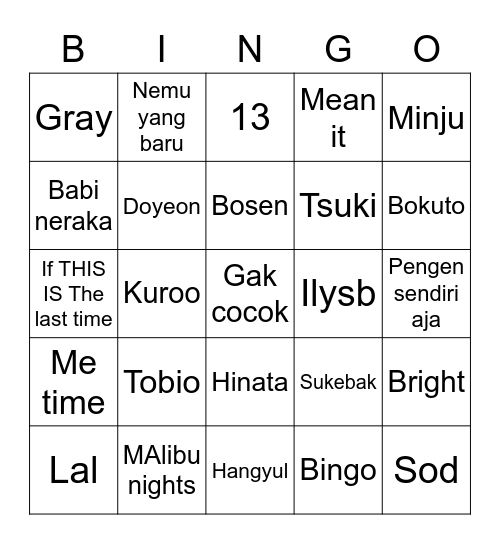 Hngyl Bingo Card