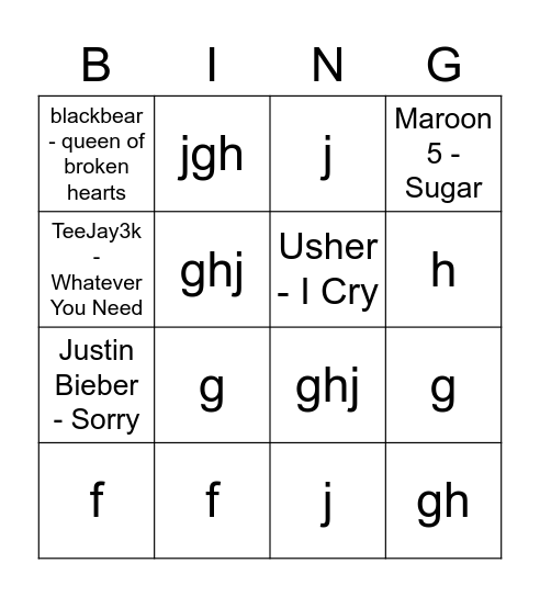 muziek bingo Card