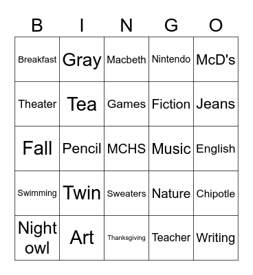 Untitled Bingo Card