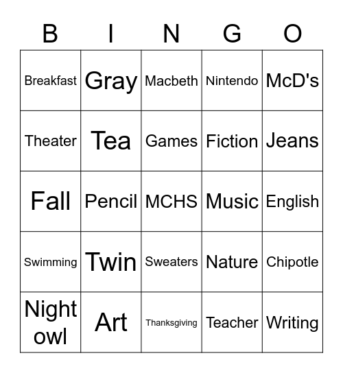 Untitled Bingo Card