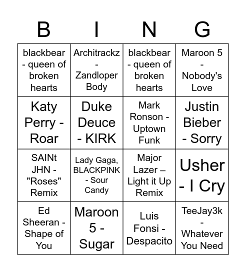 muziek bingo Card