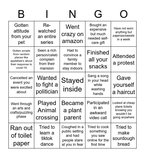 SUMMER 2020 Bingo Card