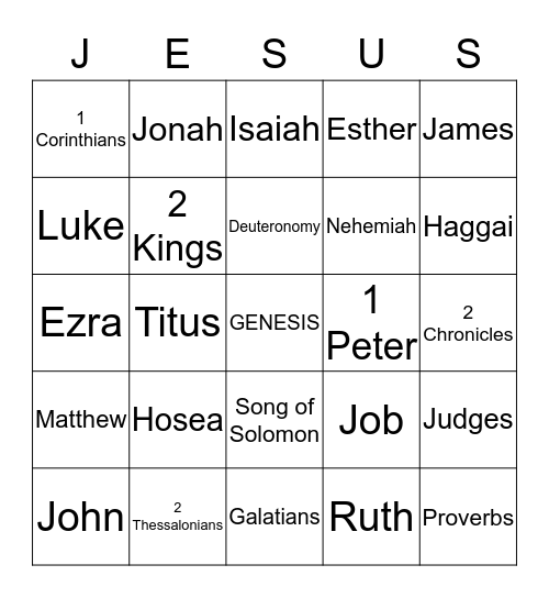 The Embassy Church Jesus Bingo Card