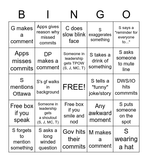 Connor's Last Wrap Up Bingo Card