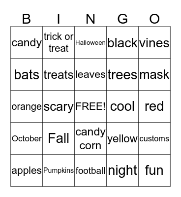 Fall Bingo Card