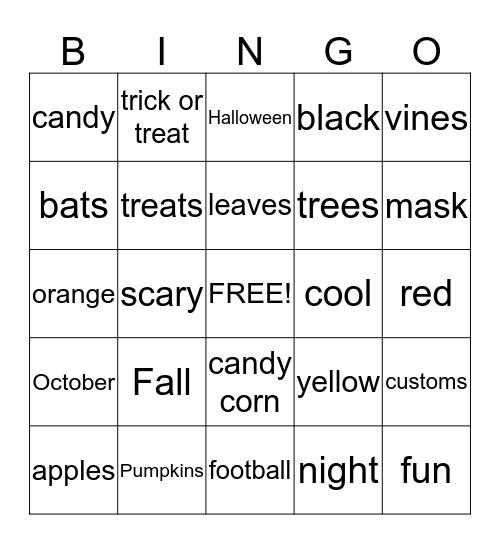 Fall Bingo Card