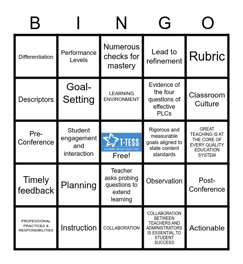 T-Tess Bingo Card