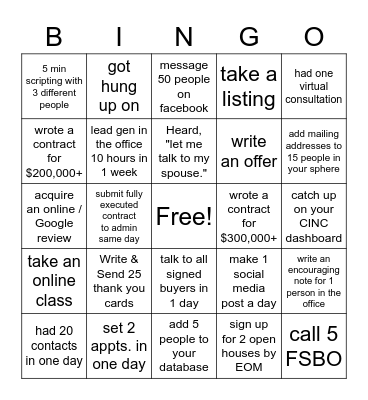 8/17 - 8/21 AGENT BINGO Card