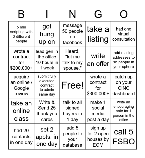 8/17 - 8/21 AGENT BINGO Card