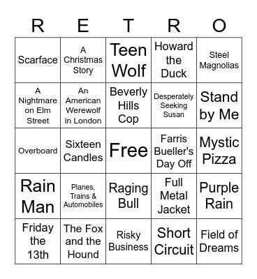 80's Movies Bingo Card