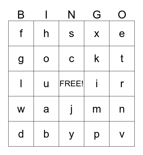 Alphabet Bingo Card