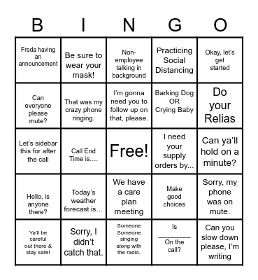 Conference Call Bingo Card