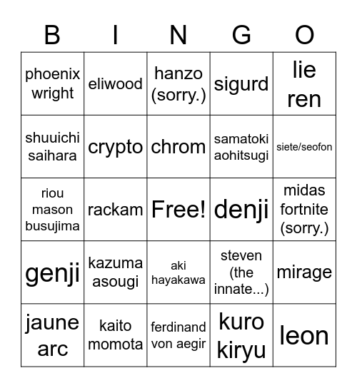 Untitled Bingo Card