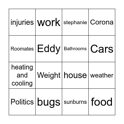 T.C.B.A Bingo Card