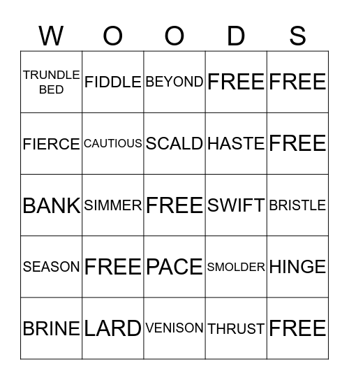 Little House in the Big Woods - Chapter 1 Vocabulary Bingo Card