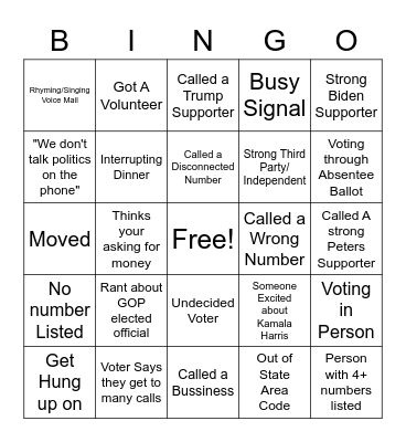 Calling Bingo Card