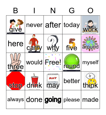 Sight Word Bingo Card
