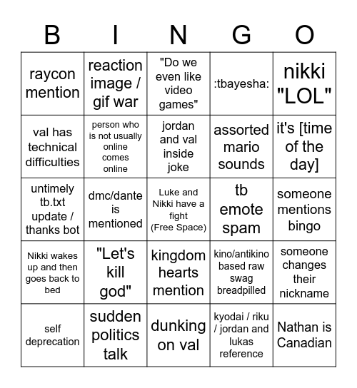 Tiredboiz Bingo Card