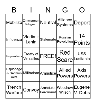WW1 Review Bingo! Bingo Card