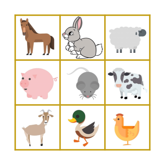 THE FARM ANIMALS Bingo Card