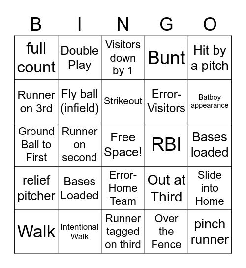 Baseball Bingo! Bingo Card