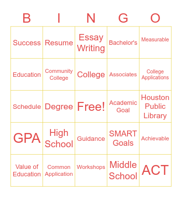 Cafecollege Houston Bingo Card