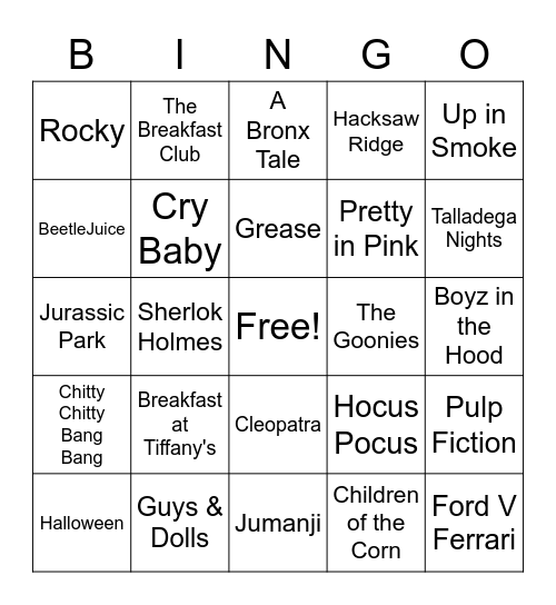 Movie Bingo 1950's to 2020 Bingo Card