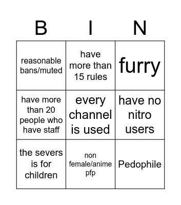 discord sever bingo Card