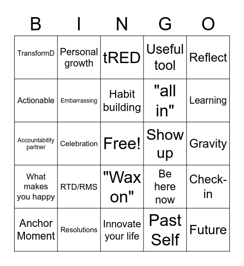 tRED Innovate Your Life Bingo Card