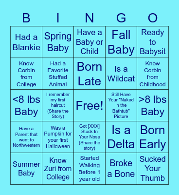 Zuri's Virtual Baby Shower Bingo Card