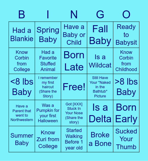 Zuri's Virtual Baby Shower Bingo Card