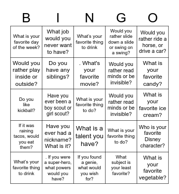 Ice Breaker BINGO Card