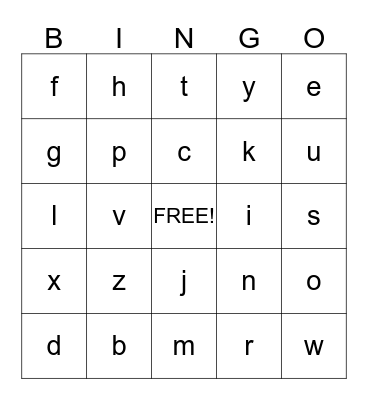 Alphabet Bingo Card