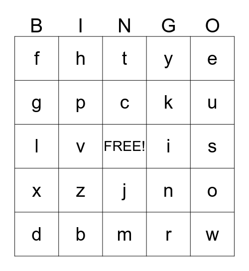 Alphabet Bingo Card