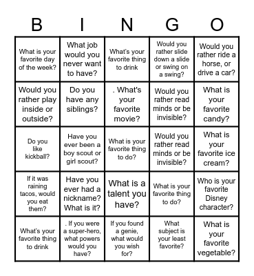 Ice Breaker BINGO Card