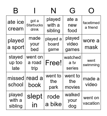 Untitled Bingo Card