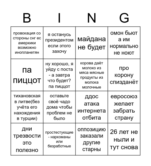 БИНГО В ЧЕСТЬ СРОЧНОГО ОБРАЩЕНИЯ АГЛ(наАГЛец) Bingo Card