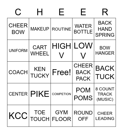 CHEERLEADER BINGO Card