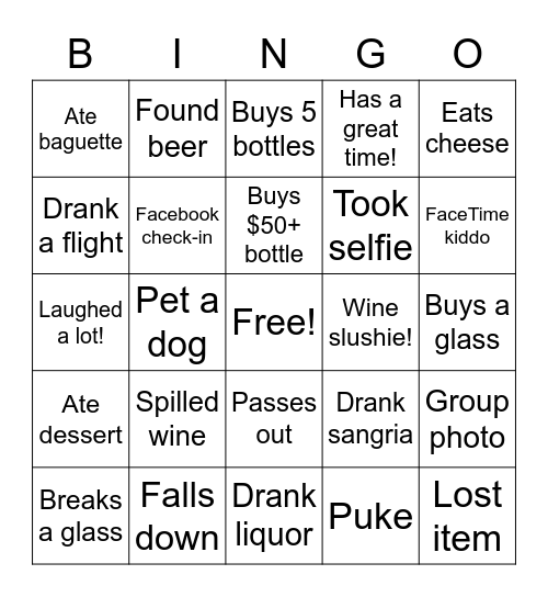 Wine Weekend BINGO Card