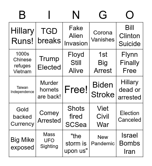 End of the world bingo Card