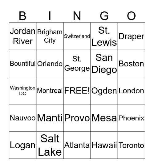 Temples Bingo Card