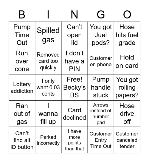 Gas Station Bingo! Bingo Card