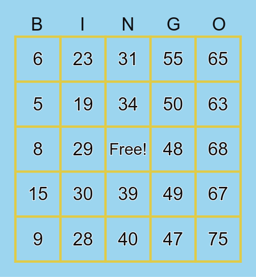 Magic Bingo Level 1 Bingo Card