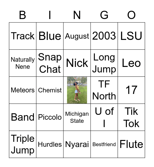 Nyarai's 17th  Birthday Bingo Card