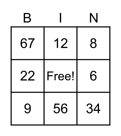 dd Bingo Card
