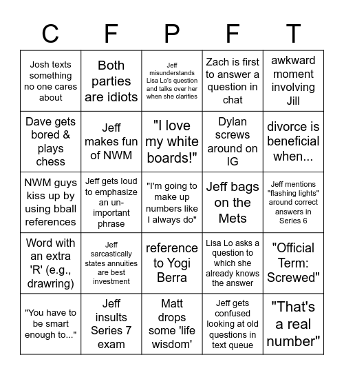 Rattner Bingo Card