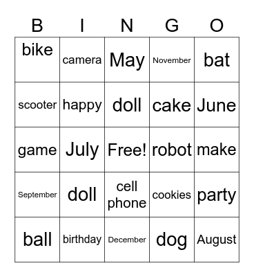 My Birthday Bingo Card
