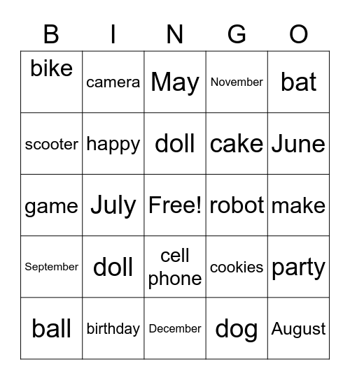 My Birthday Bingo Card