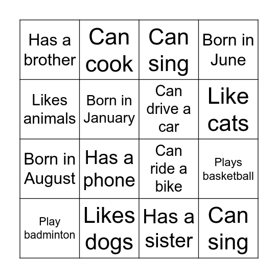 Human Bingo Card