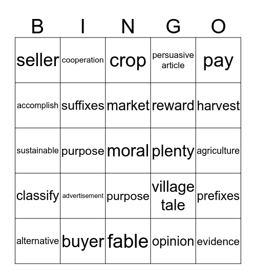 3rd grade - Unit 4 Let's Work Together Bingo Card